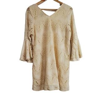 Urban Mangoz Bell Sleeve Beige Lace Short Dress Large